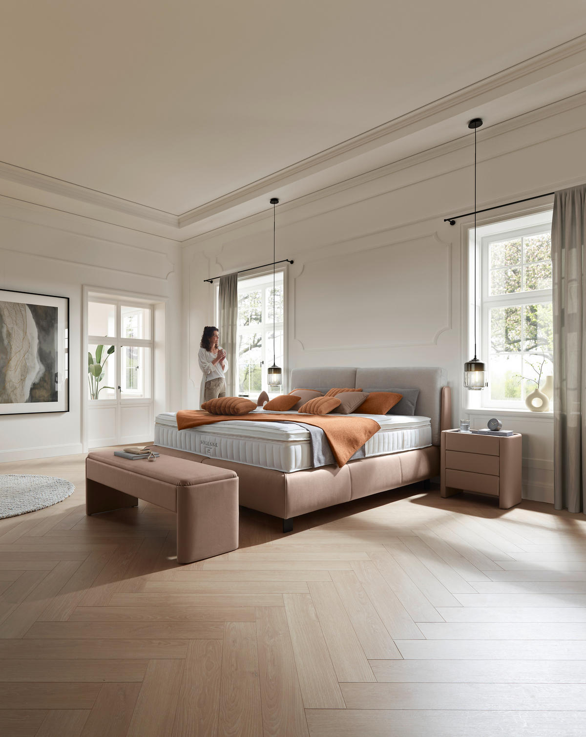 BOXSPRINGBETT 180/200 cm  in Hellbraun, Greige  - Hellbraun/Greige, Design, Textil/Metall (180/200cm) - Johann Jakob