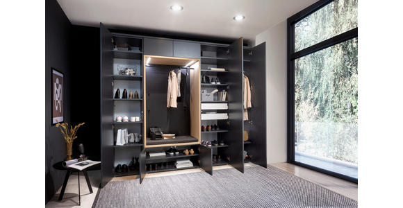 GARDEROBE 7-teilig in 260/233/59 cm - Eichefarben/Anthrazit, Design, Holzwerkstoff/Textil (260/233/59cm) - Moderano