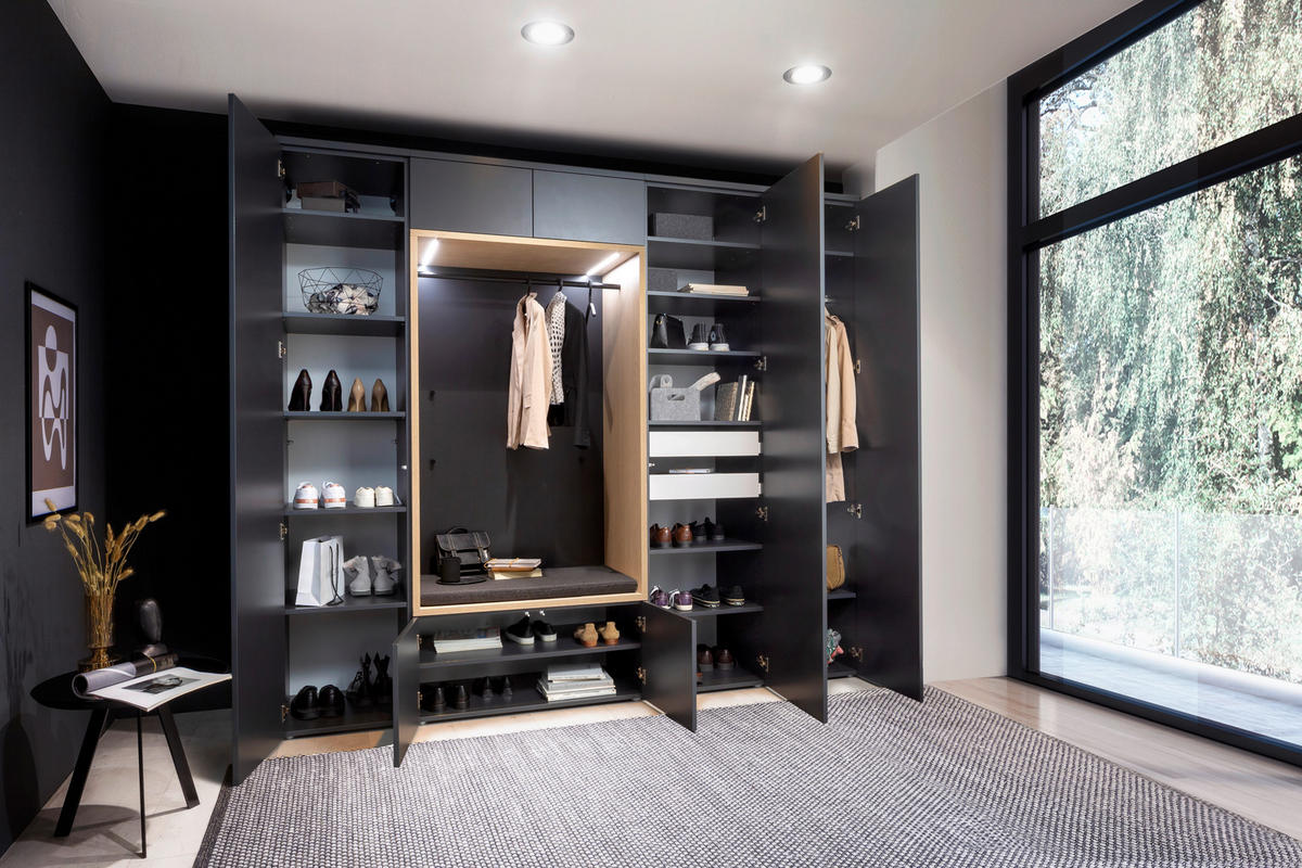 GARDEROBE 7-teilig  in 260/233/59 cm  - Eichefarben/Anthrazit, Design, Holzwerkstoff/Textil (260/233/59cm) - Moderano