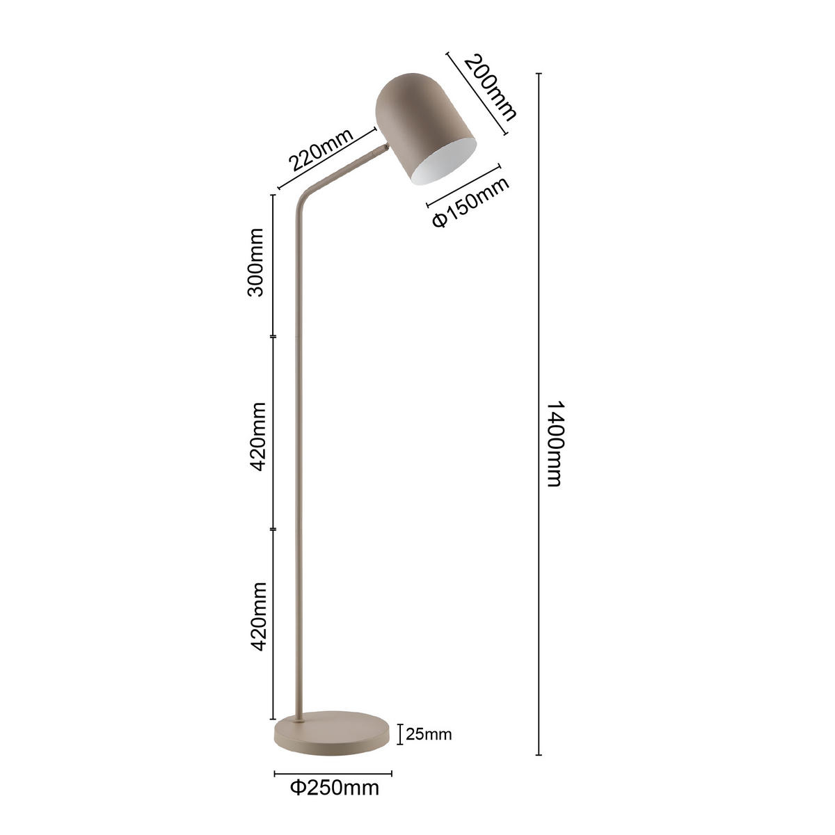 STEHLEUCHTE Aria 25/140 cm   - Sandfarben/Beige, Design, Metall (25/140cm) - Novel