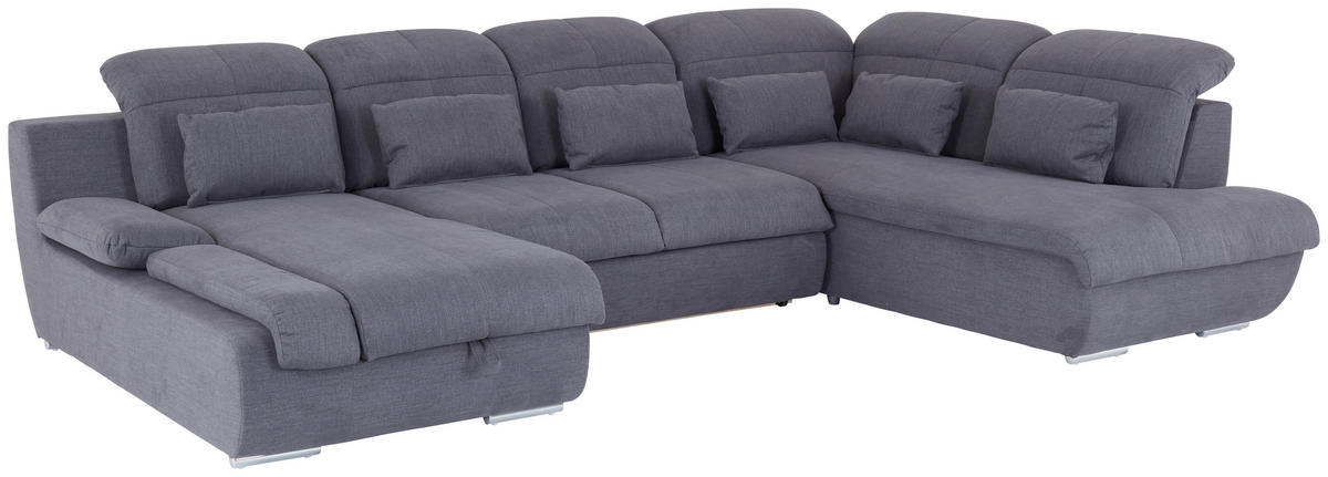 WOHNLANDSCHAFT in Mikrofaser Dunkelgrau  - Chromfarben/Dunkelgrau, Modern, Textil/Metall (184/345/228cm) - MID.YOU