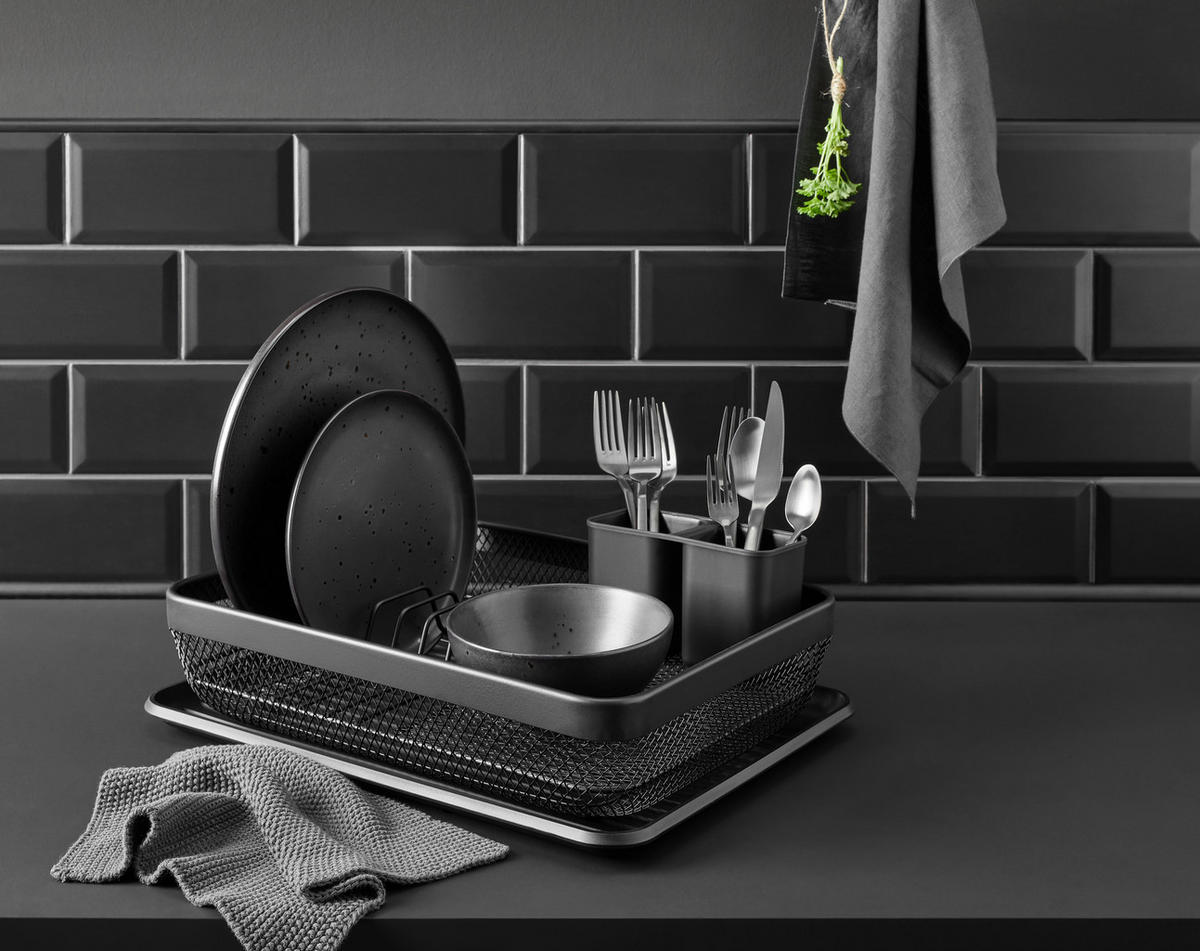 EDÉNYSZÁRÍTÓ KOSÁR - fekete, Basics, műanyag/fém (41/30/13,5cm) - Homeware Profession.