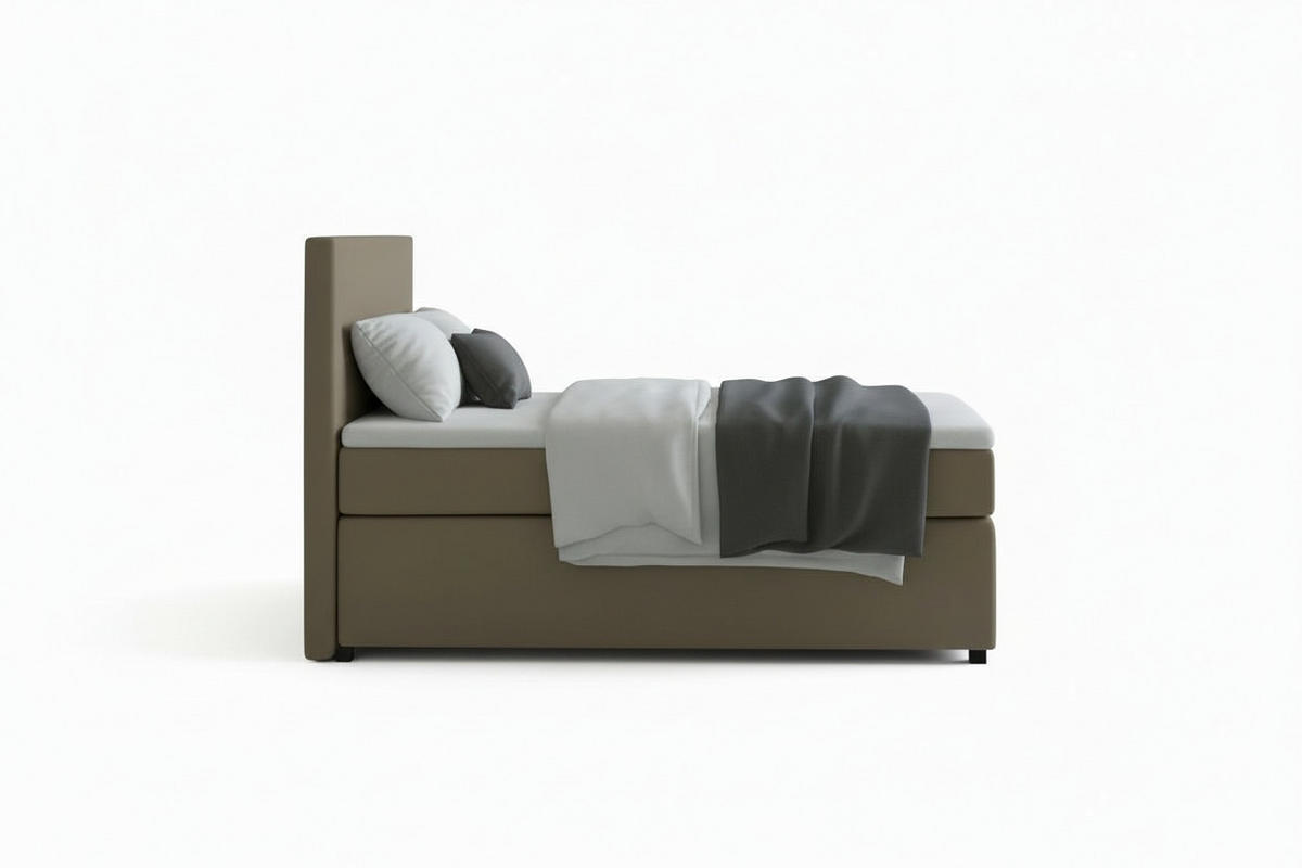 BOXSPRINGBETT 90/200 cm,  in Sandfarben, Matratze, Topper, H3 = fest  - Sandfarben/Schwarz, MODERN, Kunststoff/Textil (90/200cm) - MID.YOU
