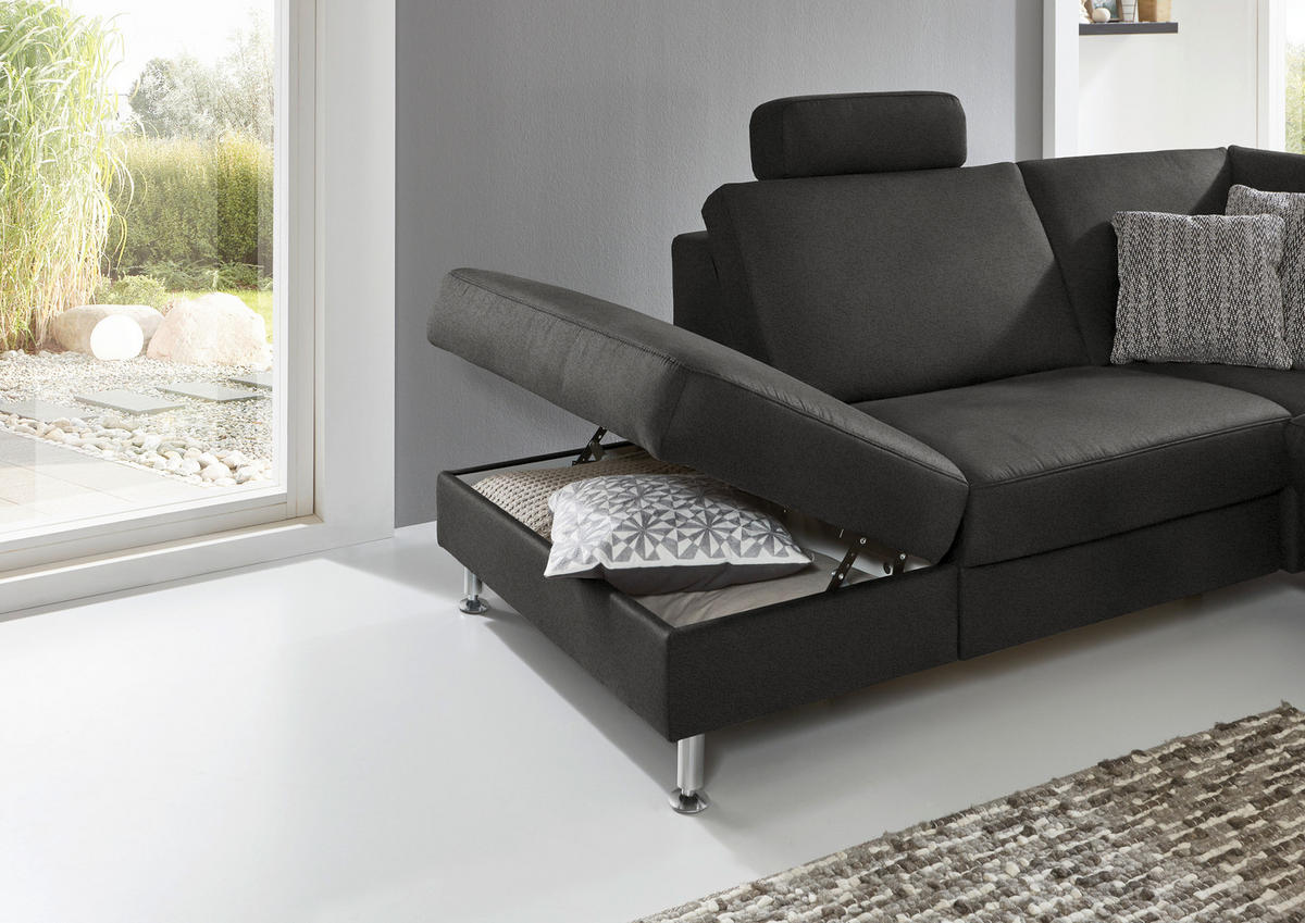 ECKSOFA in Mikrofaser Anthrazit  - Anthrazit/Alufarben, Design, Textil/Metall (242/275cm) - Dieter Knoll
