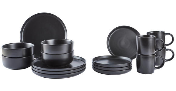 KOMBISERVICE Schwarz 16-teilig Salerno - Schwarz, Trend, Keramik - Novel