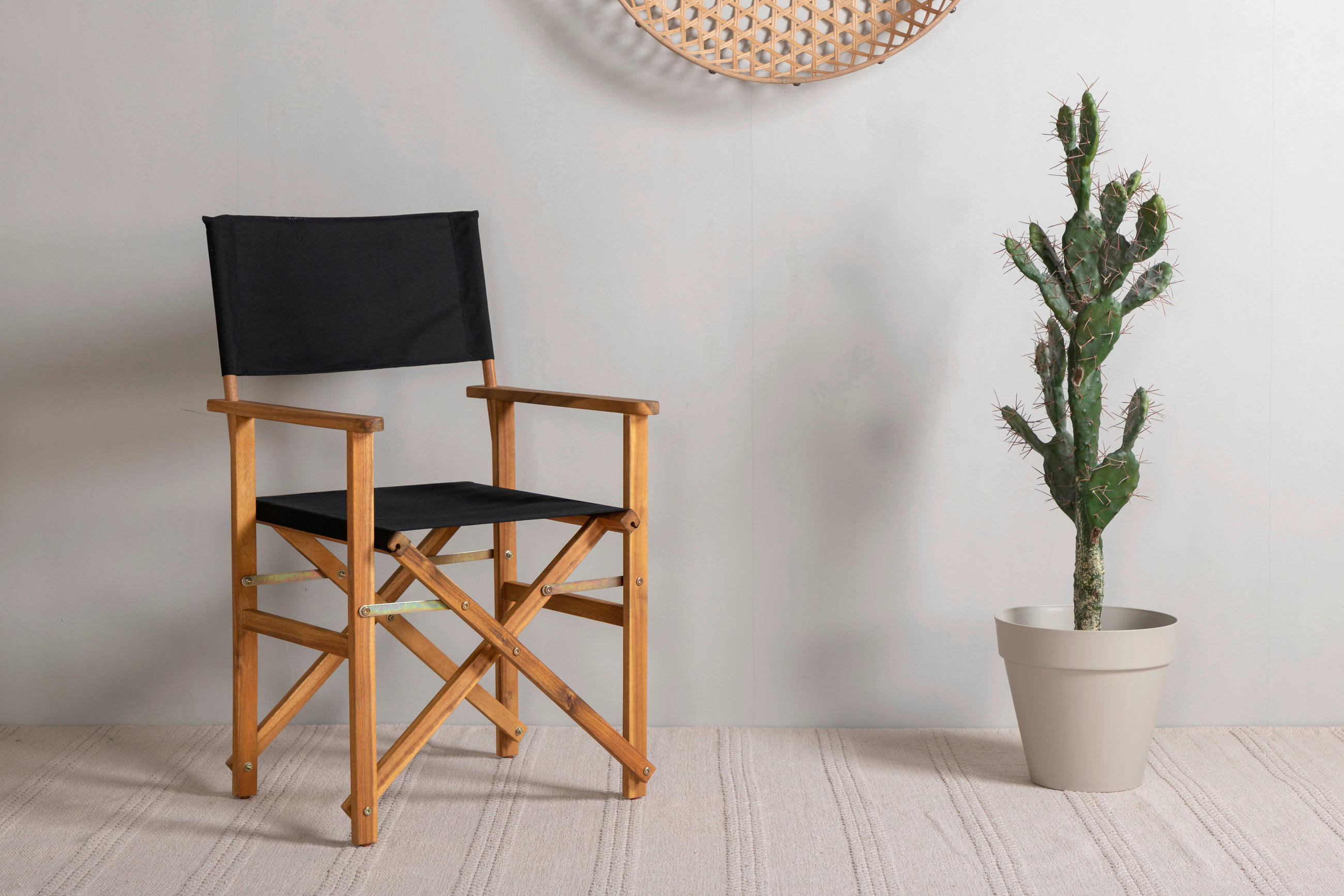 KLAPPSTUHL Textilgeflecht Akazie massiv Schwarz, Akaziefarben - Schwarz/Akaziefarben, KONVENTIONELL, Holz/Textil (53/90/55cm) - Gardenson