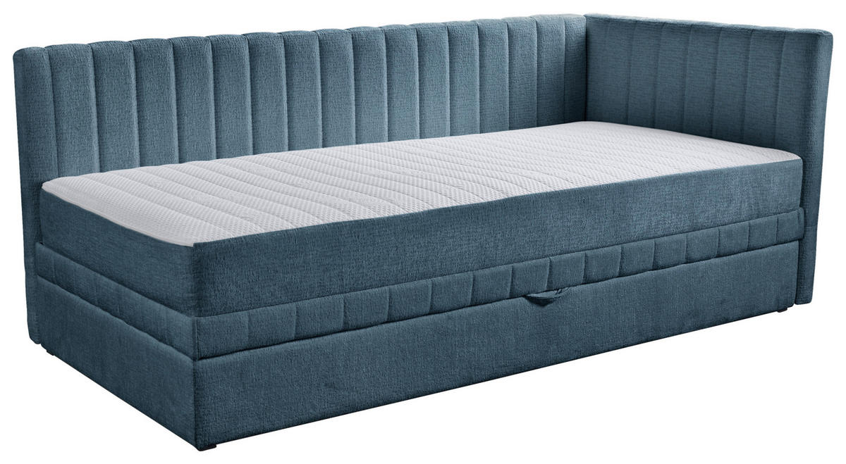 SCHLAFSOFA ROMA  mit Armteil rechts Chenille, Jacquard Blau  - Blau/Schwarz, Design, Kunststoff/Textil (212/83/99cm) - MID.YOU