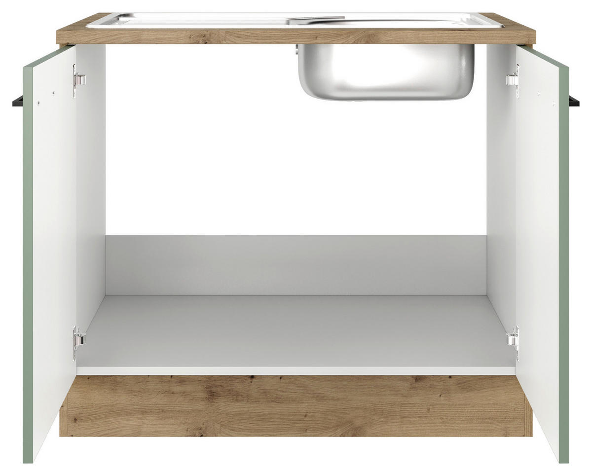 SPÜLENUNTERSCHRANK 100/85/57 cm  in Grün, Eiche Artisan  - Schwarz/Eiche Artisan, KONVENTIONELL, Holzwerkstoff/Metall (100/85/57cm) - FlexWell