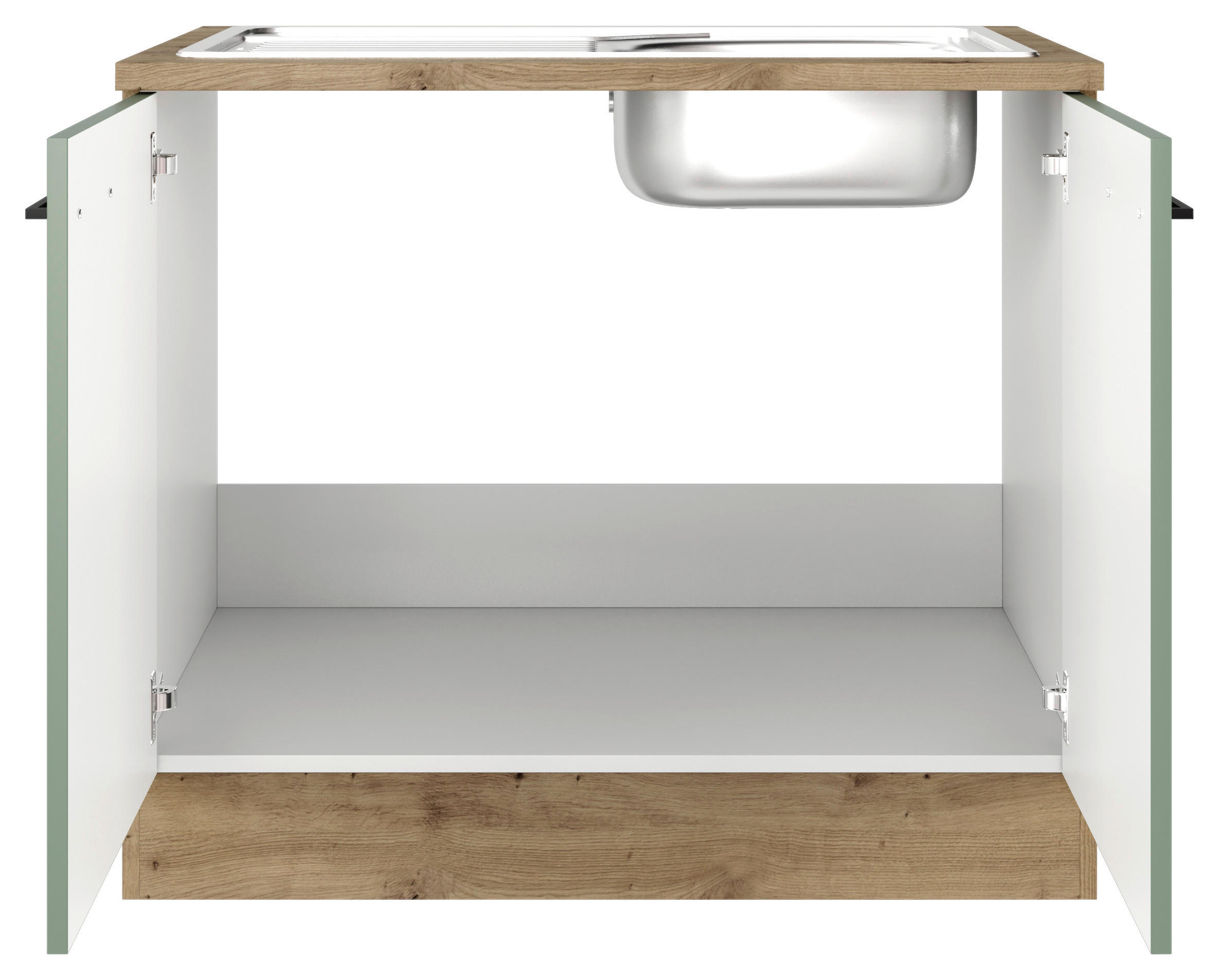 Thumbnail - FlexWell Spülenunterschrank, Eiche Artisan, Schilfgrün, Metall, 100x85x57 cm, Made in Germany, individuell planbar, Küch...