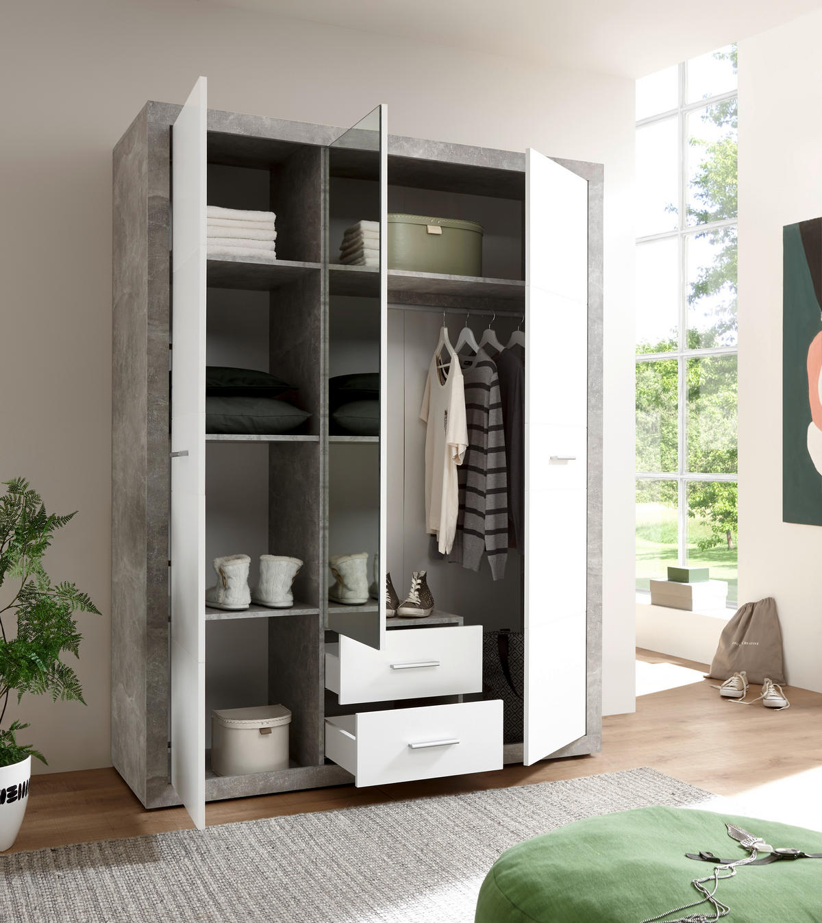 DREHTÜRENSCHRANK  in Grau, Weiß  - Eichefarben/Silberfarben, MODERN, Holzwerkstoff/Kunststoff (151/198/55cm) - MID.YOU