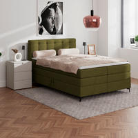 BOXSPRINGBETT 140/200 cm,  in Grün, H3 = fest  - Schwarz/Grün, KONVENTIONELL, Kunststoff/Textil (140/200cm)