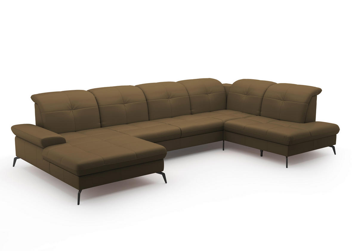 WOHNLANDSCHAFT in Echtleder Olivgrün  - Schwarz/Olivgrün, Konventionell, Leder/Metall (185/357/231cm) - Sit & More