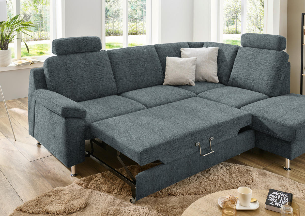 ECKSOFA in Webstoff Blaugrau  - Blaugrau/Alufarben, Konventionell, Textil/Metall (241/200cm) - Beldomo System