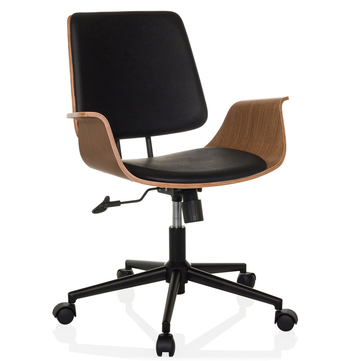 DREHSTUHL Schwarz  - Schwarz/Braun, MODERN, Leder/Holz (68/92/63,5cm) - MID.YOU