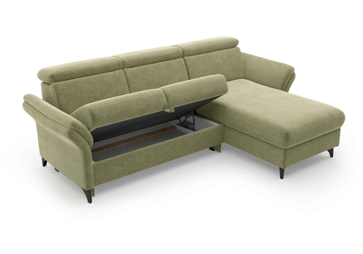 ECKSOFA GLENDALE E Hellgrün Flachgewebe  - Schwarz/Hellgrün, KONVENTIONELL, Textil/Metall (253/166cm) - Sit & More