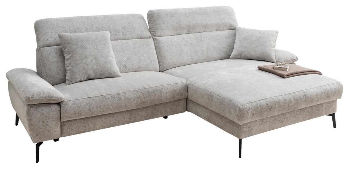 ECKSOFA Chenille Silberfarben  - Silberfarben/Schwarz, Konventionell, Textil/Metall (300/178cm) - Livetastic