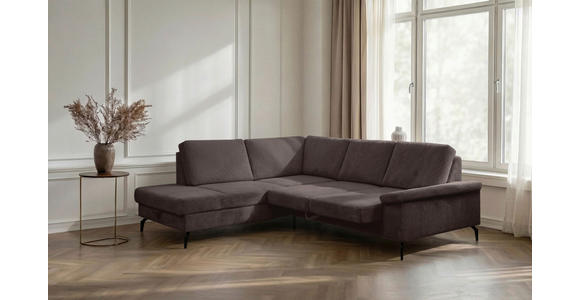 ECKSOFA Dunkelbraun Velours Bettkasten, Sitzvorzug  - Dunkelbraun/Schwarz, KONVENTIONELL, Textil/Metall (206/253cm) - Venda