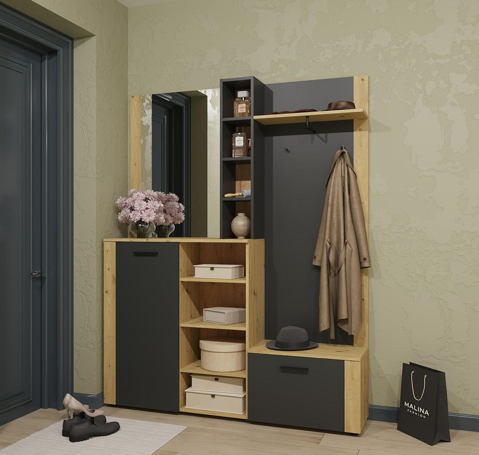 GARDEROBE 4-teilig  in 150/190/32 cm  - Anthrazit/Eiche Artisan, Design, Glas/Holzwerkstoff (150/190/32cm) - MID.YOU