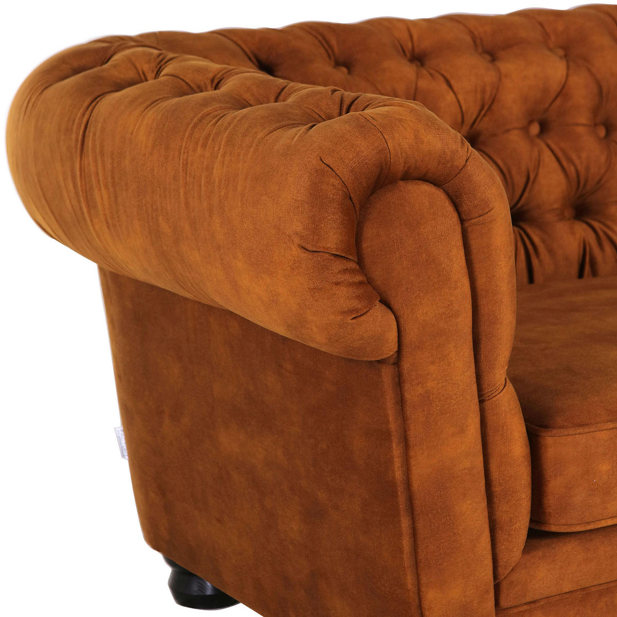 CHESTERFIELDSOFFA i flatväv cognacfärgad  - cognacfärgad/svart, Klassisk, textil (203/79/93cm) - Livetastic