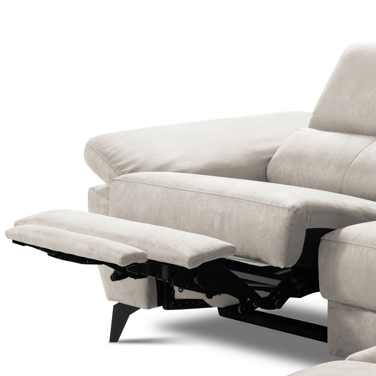 ECKSOFA SONO Hellgrau Lederlook Bettkasten, Armteilverstellung, Kopfteilverstellung  - Hellgrau/Schwarz, Design, Textil/Metall (265/210cm) - Livetastic