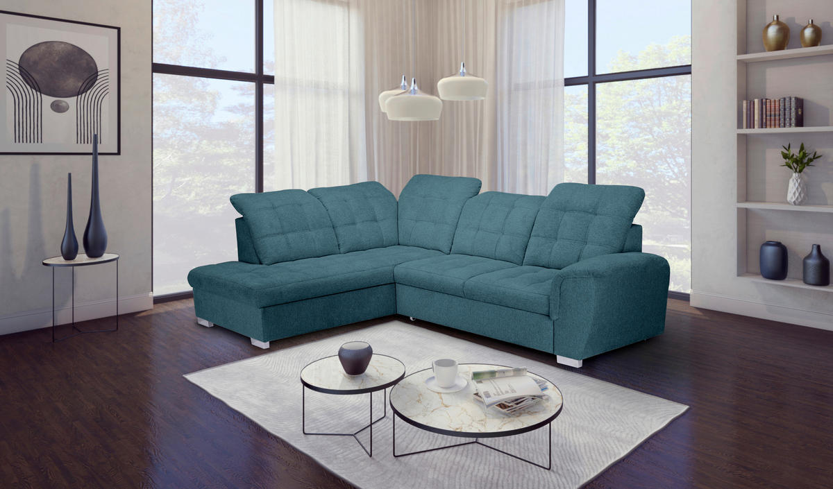 ECKSOFA Blau Chenille  - Chromfarben/Blau, KONVENTIONELL, Kunststoff/Textil (205/260cm) - Carryhome