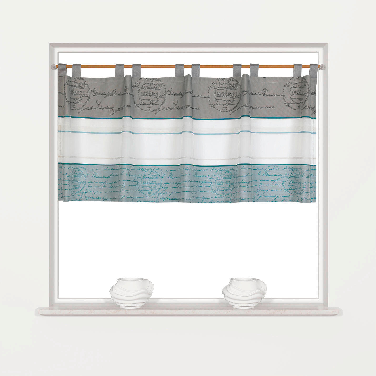 KURZGARDINE   140/50 cm   - Türkis/Anthrazit, Design, Textil (140/50cm)
