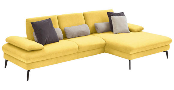 ECKSOFA in Chenille, Mikrofaser Gelb 299/157 cm - Gelb/Schwarz, Design, Textil/Metall (299/157cm) - Dieter Knoll