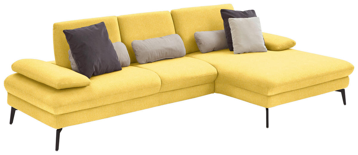 ECKSOFA in Chenille, Mikrofaser Gelb  - Gelb/Schwarz, Design, Textil/Metall (299/157cm) - Dieter Knoll