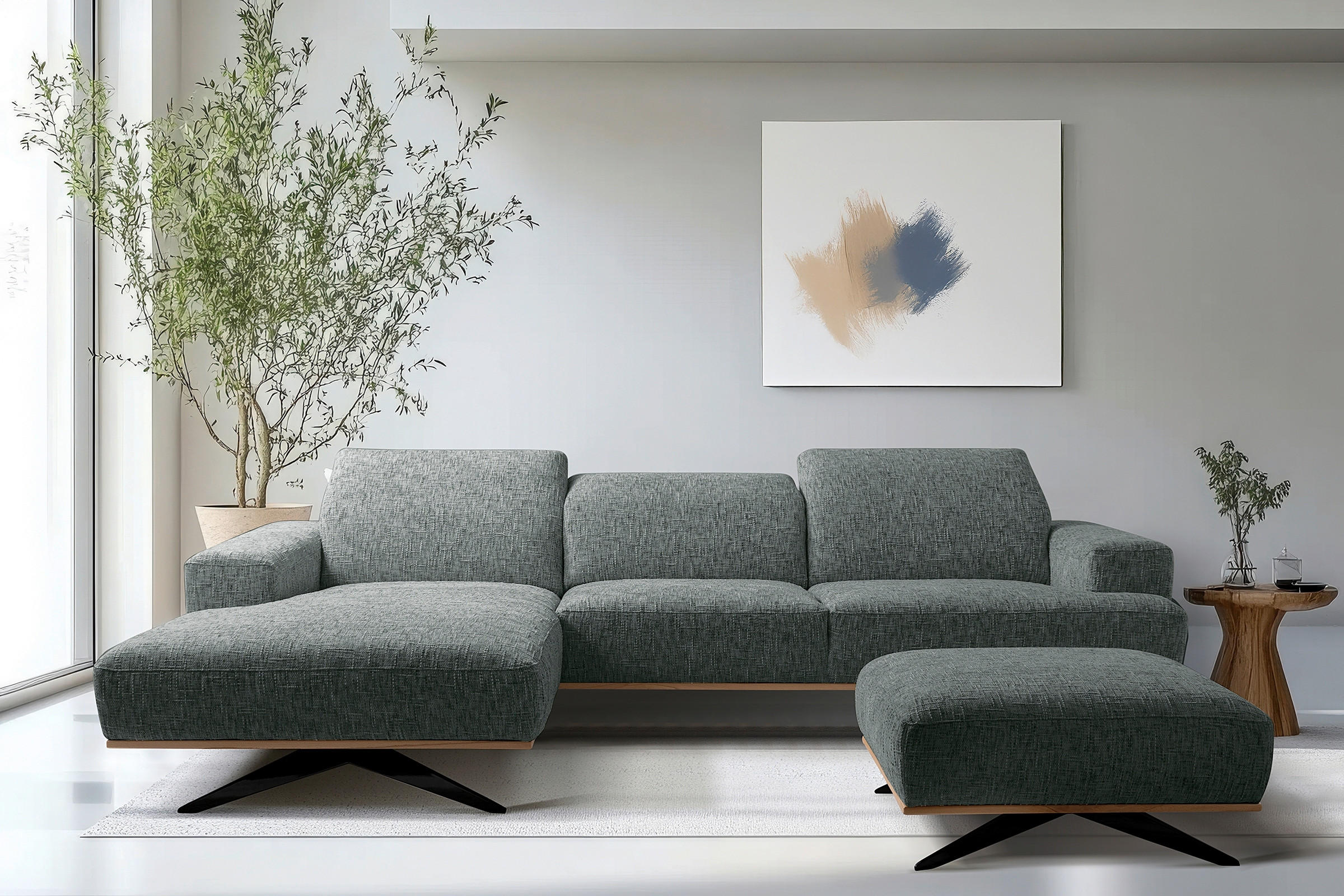 ECKSOFA PORTLAND Anthrazit Struktur Kopfteilverstellung  - Anthrazit/Schwarz, Design, Holz/Textil (187/295cm) - Livetastic
