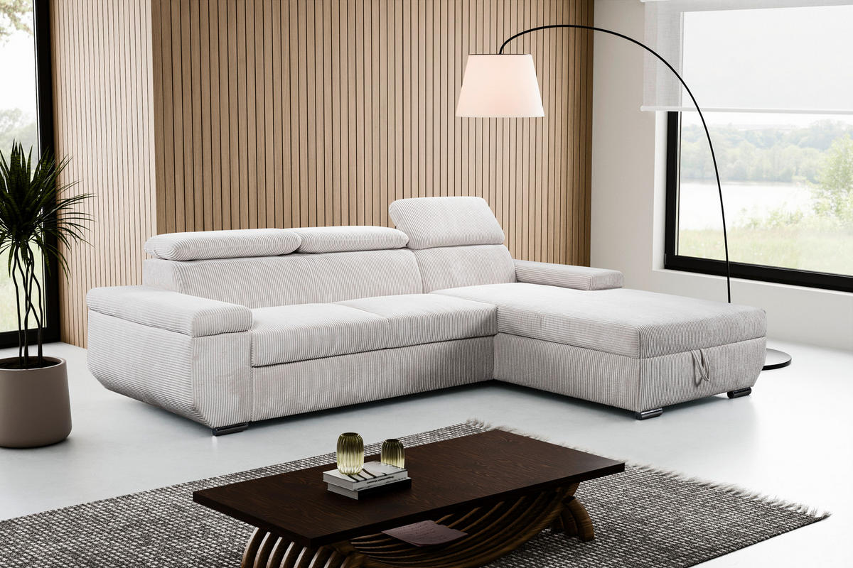 ECKSOFA LARS Creme Cord  - Chromfarben/Creme, Basics, Kunststoff/Textil (268/189cm) - Livetastic