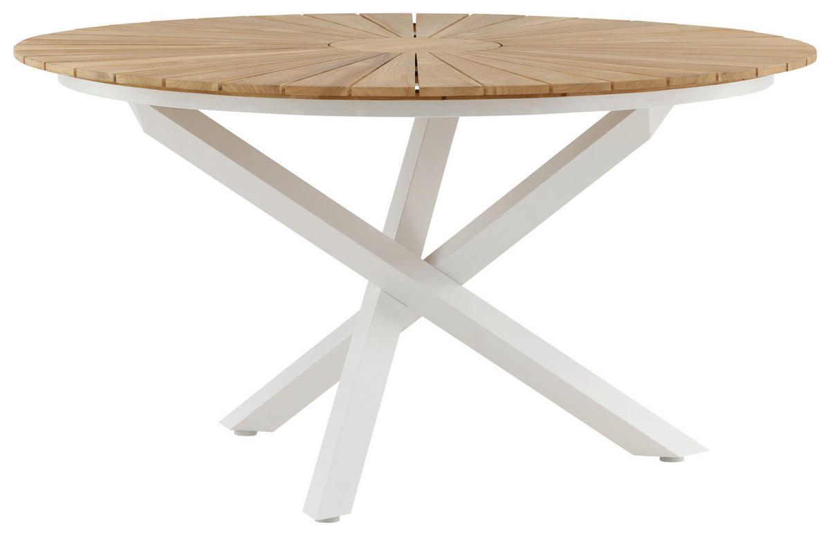 GARTENTISCH 140/140/75 cm Holz, Metall rund  - Weiß/Teakfarben, KONVENTIONELL, Holz/Metall (140/140/75cm) - Gardenson