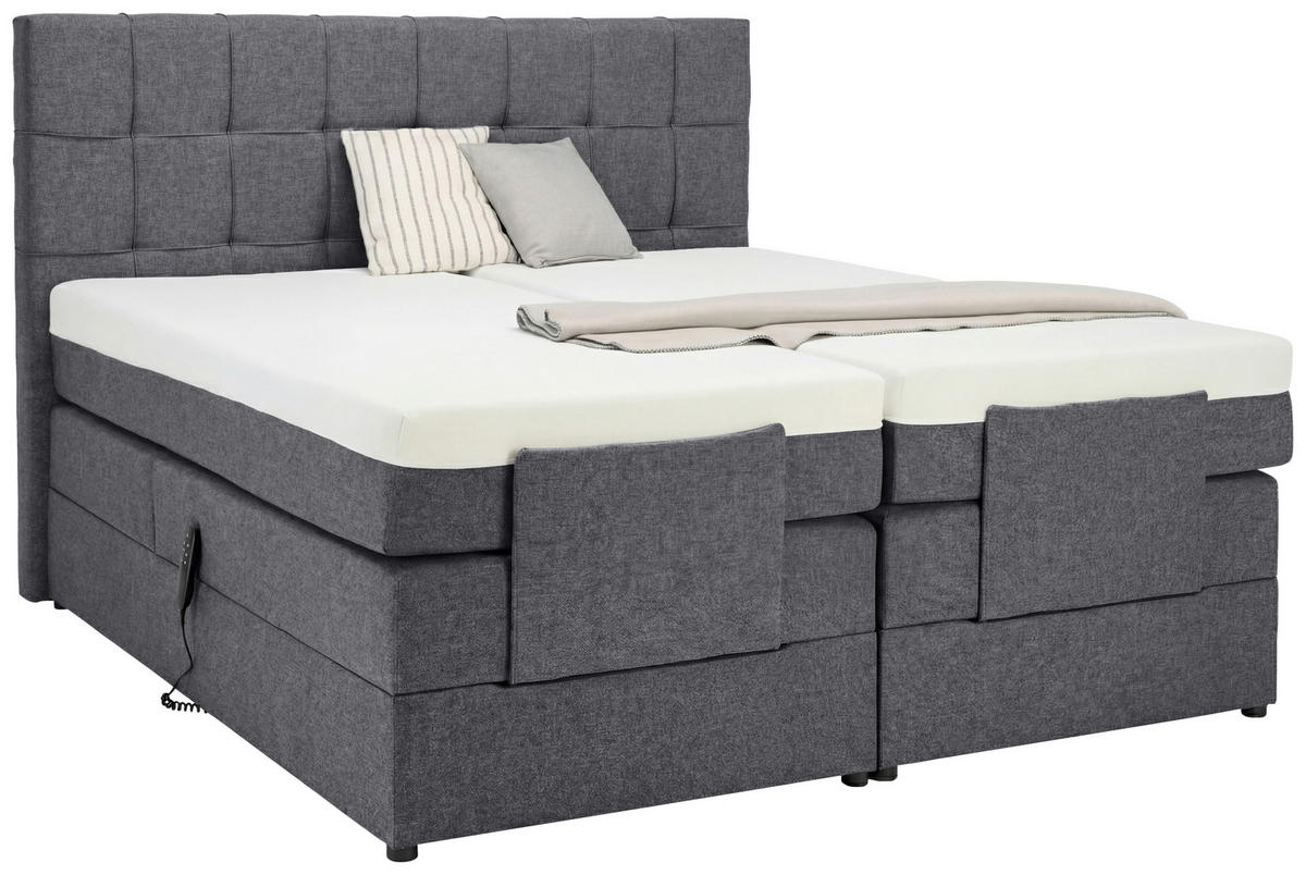 BOXSPRINGBETT 160/200 cm,  in Dunkelgrau, gepolstertes Kopfteil, Topper, motorische Verstellbarkeit, Fernbedienung, Matratzen, H3 = fest  - Dunkelgrau/Schwarz, KONVENTIONELL, Kunststoff/Textil (160/200cm) - Moderano