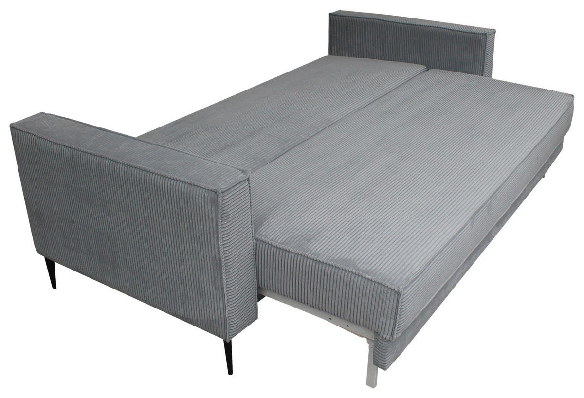 SCHLAFSOFA  mit Liegefunktion, Rücken echt, haustierfreundlicher Bezug Cord Grau  - Schwarz/Grau, KONVENTIONELL, Textil/Metall (222/93/98cm) - Carryhome