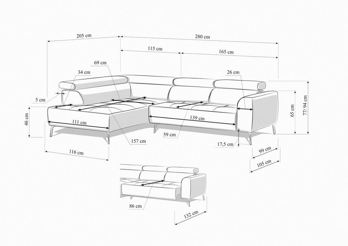ECKSOFA in Feincord Waldgrün  205/280 cm  - Waldgrün/Schwarz, Design, Textil/Metall (205/280cm) - Xora