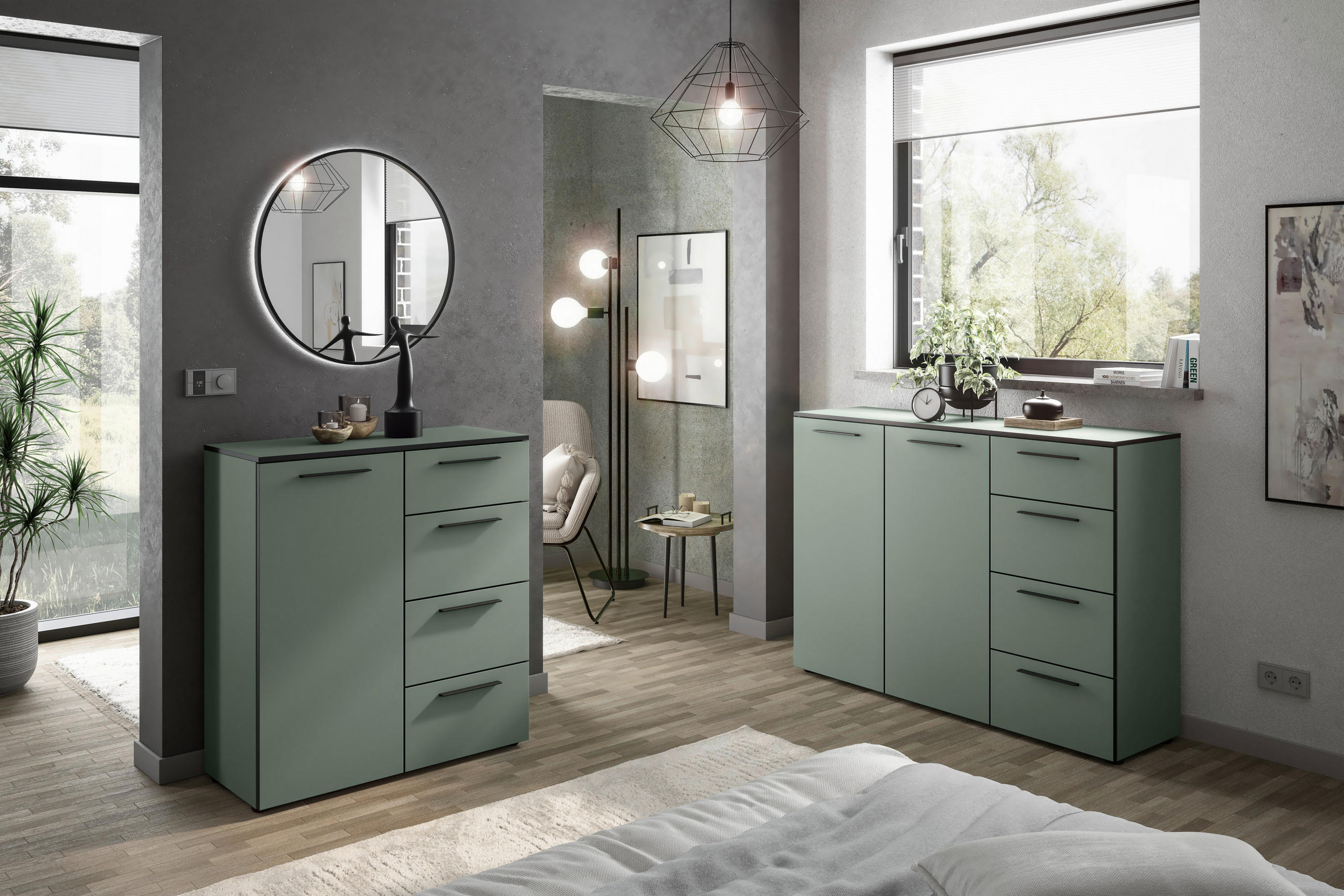 SIDEBOARD 135/99,8/40 cm  in Schilfgrün  - Schilfgrün/Schwarz, MODERN, Holzwerkstoff/Kunststoff (135/99,8/40cm)