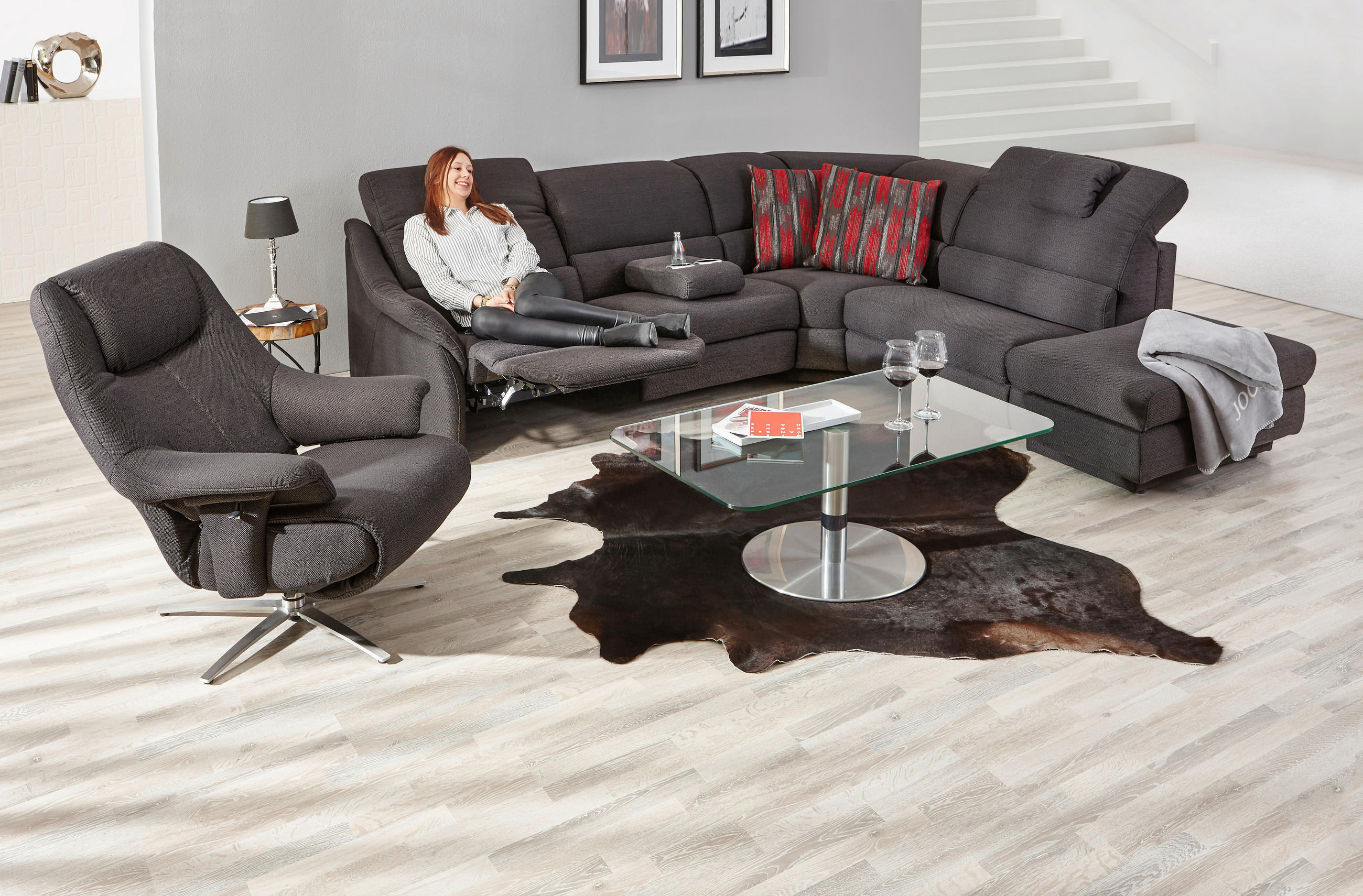 ECKSOFA in Webstoff Graphitfarben  288/271 cm  - Graphitfarben, KONVENTIONELL, Kunststoff/Textil (288/271cm) - Himolla Komfortklass