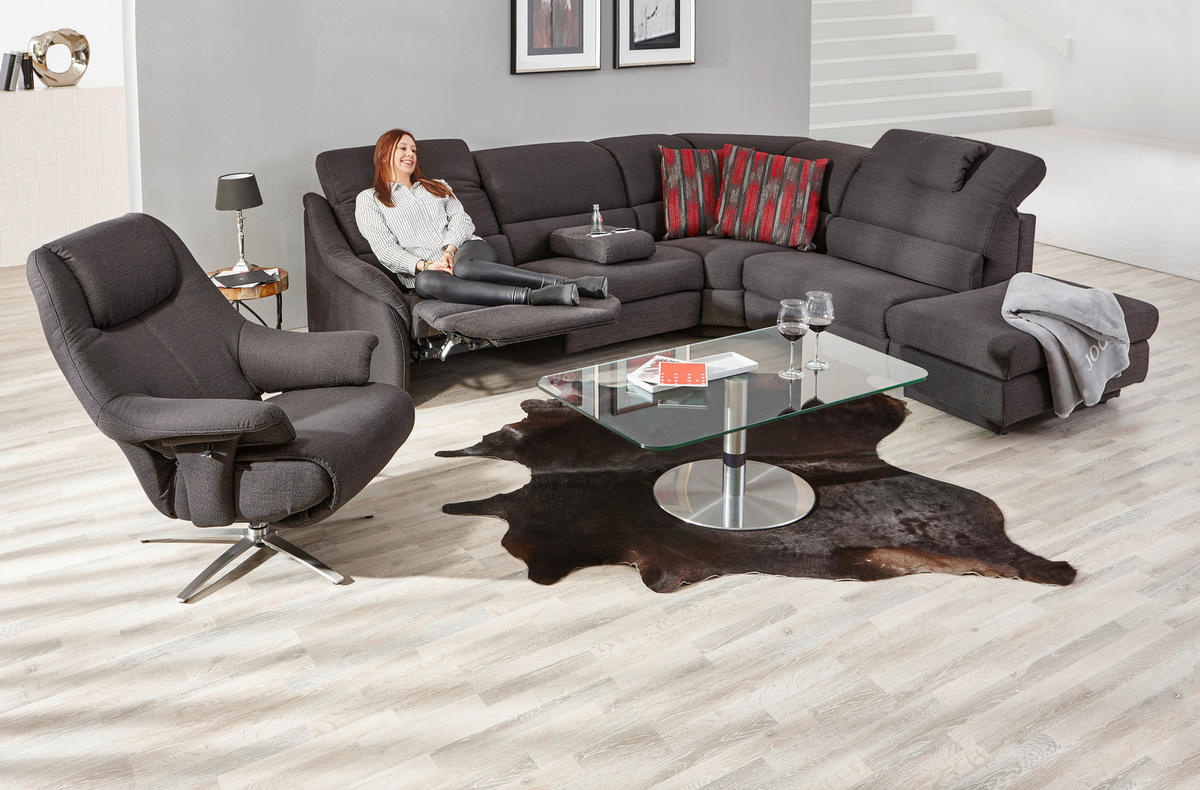 ECKSOFA in Webstoff Graphitfarben  - Graphitfarben, Konventionell, Kunststoff/Textil (288/271cm) - Himolla Komfortklass