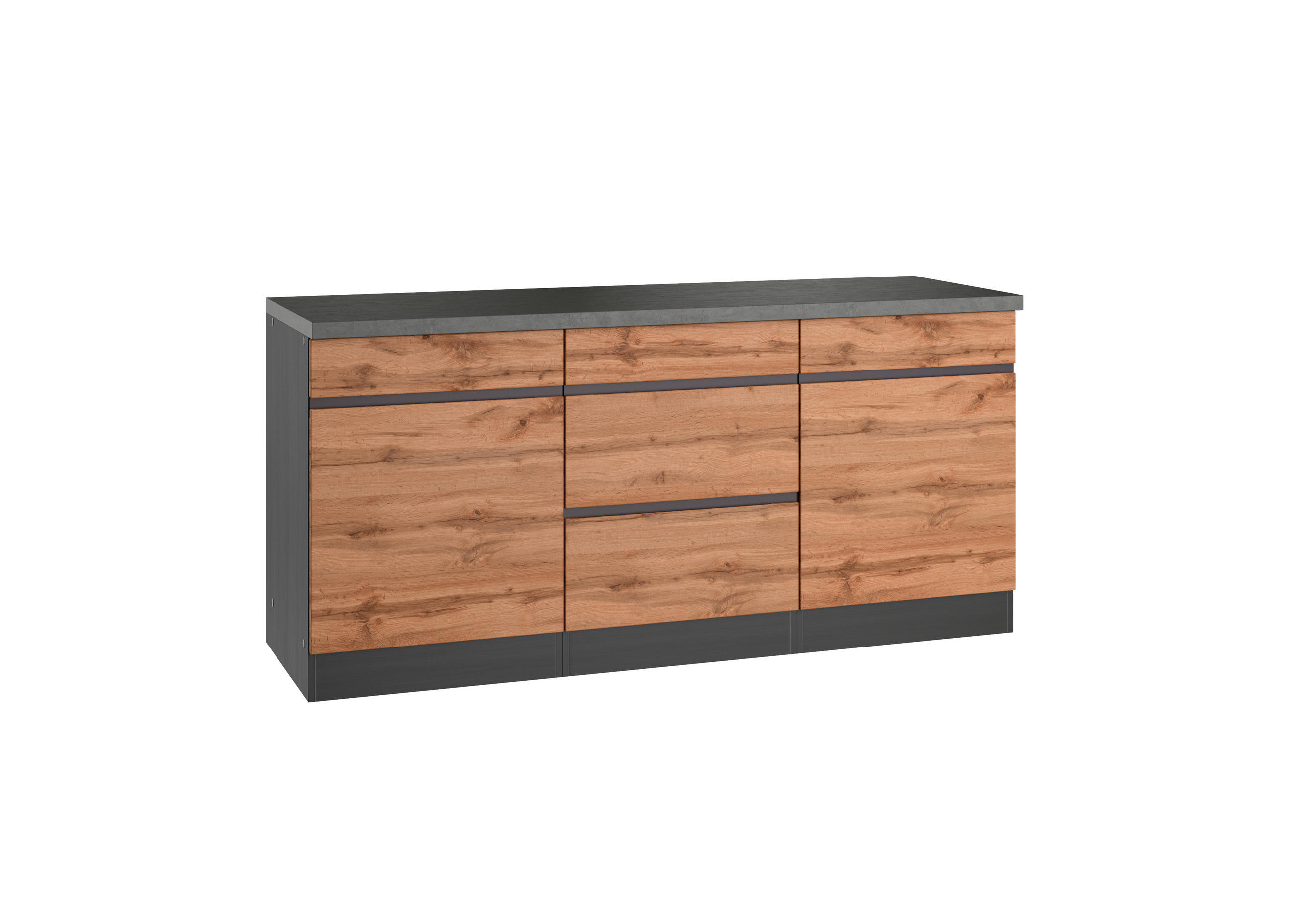 KÜCHENUNTERSCHRANK 180/86/60 cm  in Graphitfarben, Eiche Wotan  - Eiche Wotan/Graphitfarben, Design, Holzwerkstoff (180/86/60cm) - Held