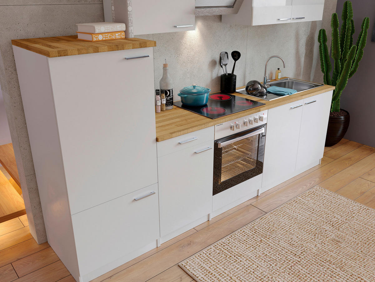 KÜCHENBLOCK 270 cm   in Weiss  - Weiss/Edelstahlfarben, Basics, Holzwerkstoff/Metall (270cm) - Respekta
