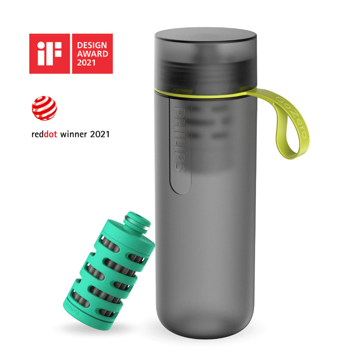 Wasserflasche mit Filter   - Grau, Basics, Kunststoff (7,5/7,5/21,2cm) - Philips