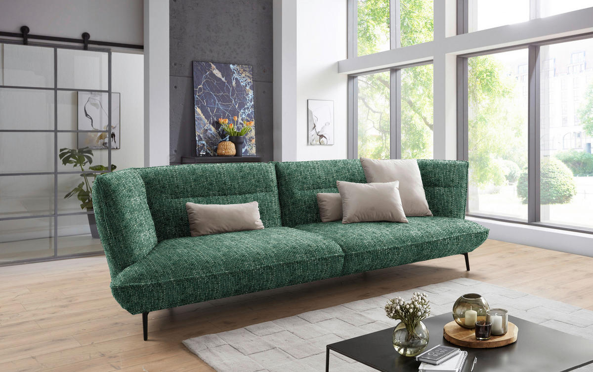 MEGASOFA in Flachgewebe Grün  - Schwarz/Grün, Design, Holzwerkstoff/Textil (339/92/99cm) - Moderano