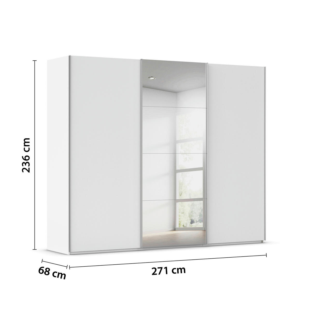 SCHWEBETÜRENSCHRANK 271/236/68 cm 3-türig Weiß, Weiß Hochglanz  - Weiß Hochglanz/Alufarben, Basics, Glas/Holzwerkstoff (271/236/68cm) - Novel