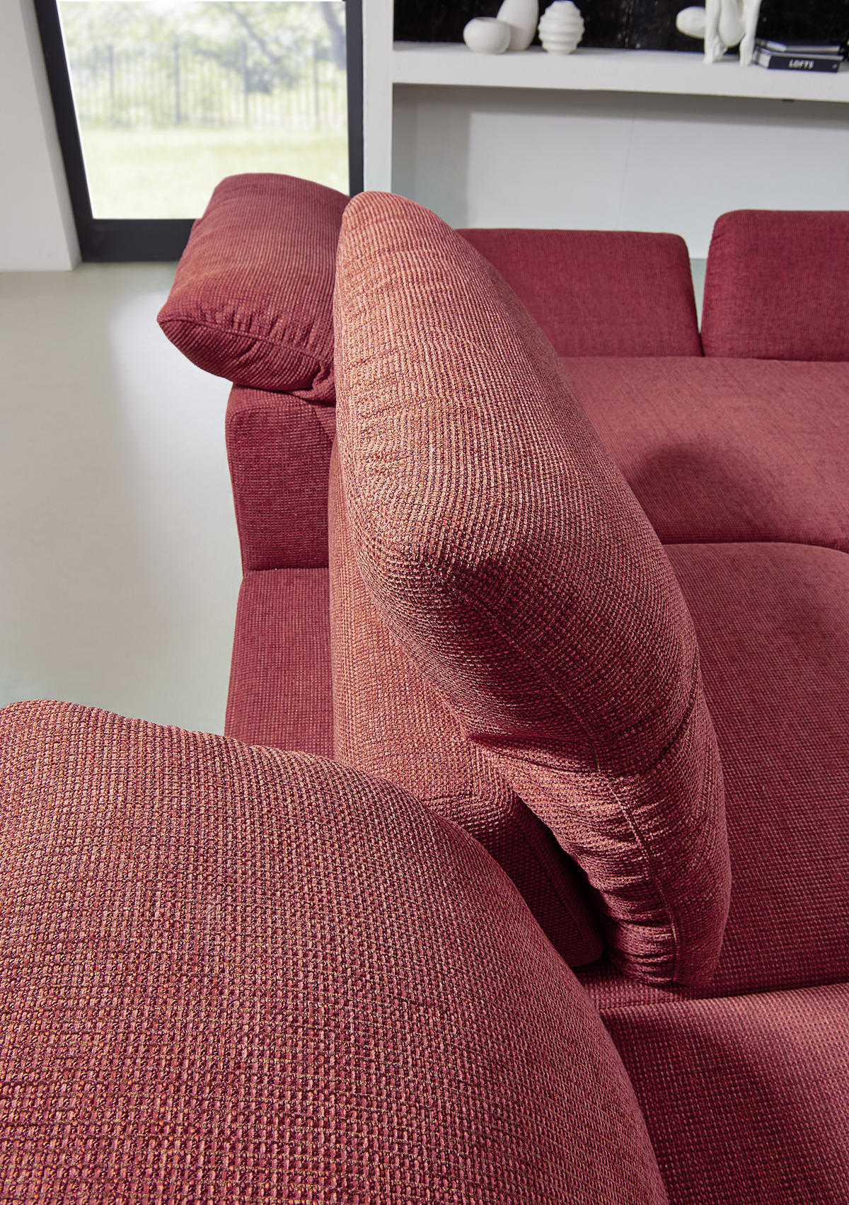 ECKSOFA Rot Chenille  - Silberfarben/Rot, Design, Textil/Metall (315/200cm) - Chilliano