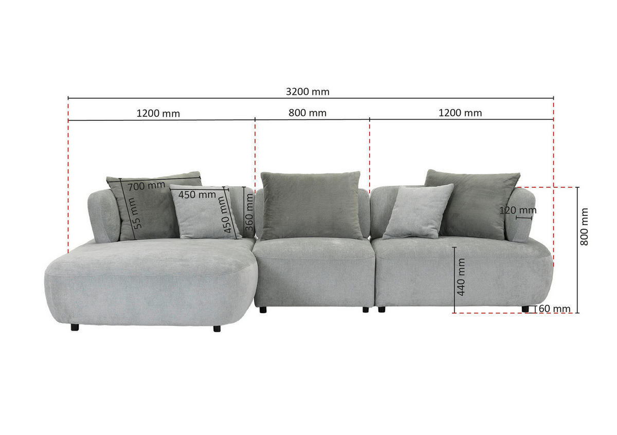 ECKSOFA Mintgrün Flachgewebe Zierkissen, Rückenkissen, Rücken echt, Sitztiefenverstellung  - Salbeigrün/Schwarz, MODERN, Kunststoff/Textil (190/320cm) - Ambia Home