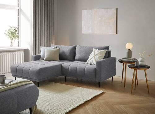 ECKSOFA in Flachgewebe Grau  - Schwarz/Grau, Design, Holz/Textil (160/215cm) - Stylife