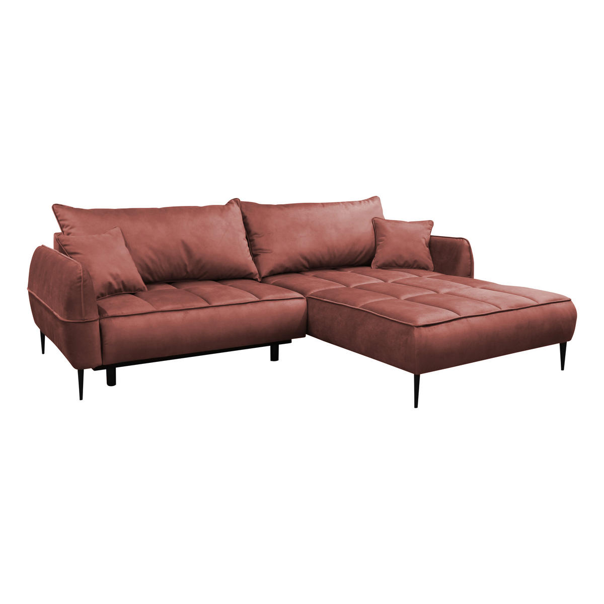 ECKSOFA Koralle Velours  - Koralle/Schwarz, Design, Textil/Metall (260/189cm) - MID.YOU