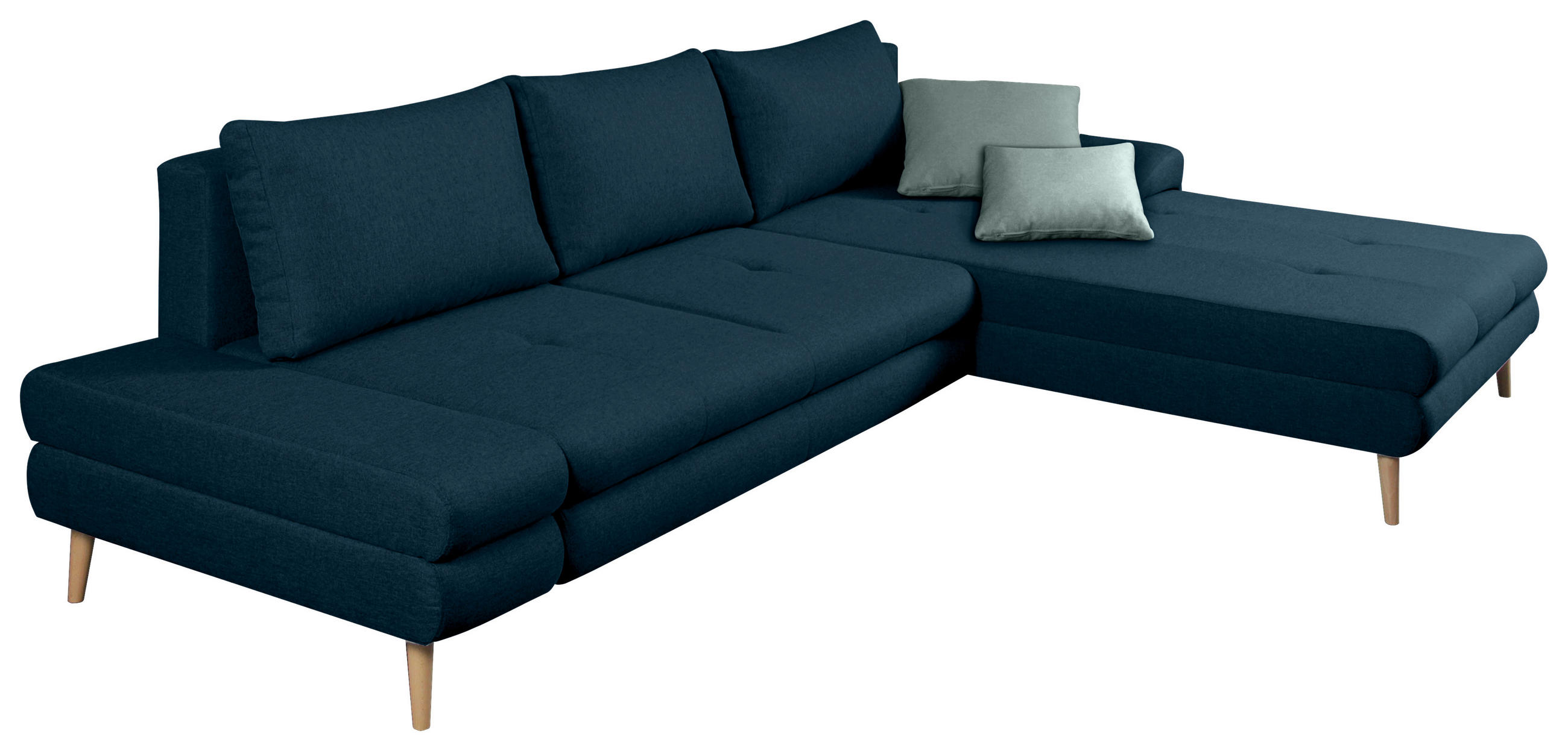 ECKSOFA Dunkelblau Webstoff  - Erlefarben/Naturfarben, Trend, Holz/Textil (313/215cm) - MID.YOU