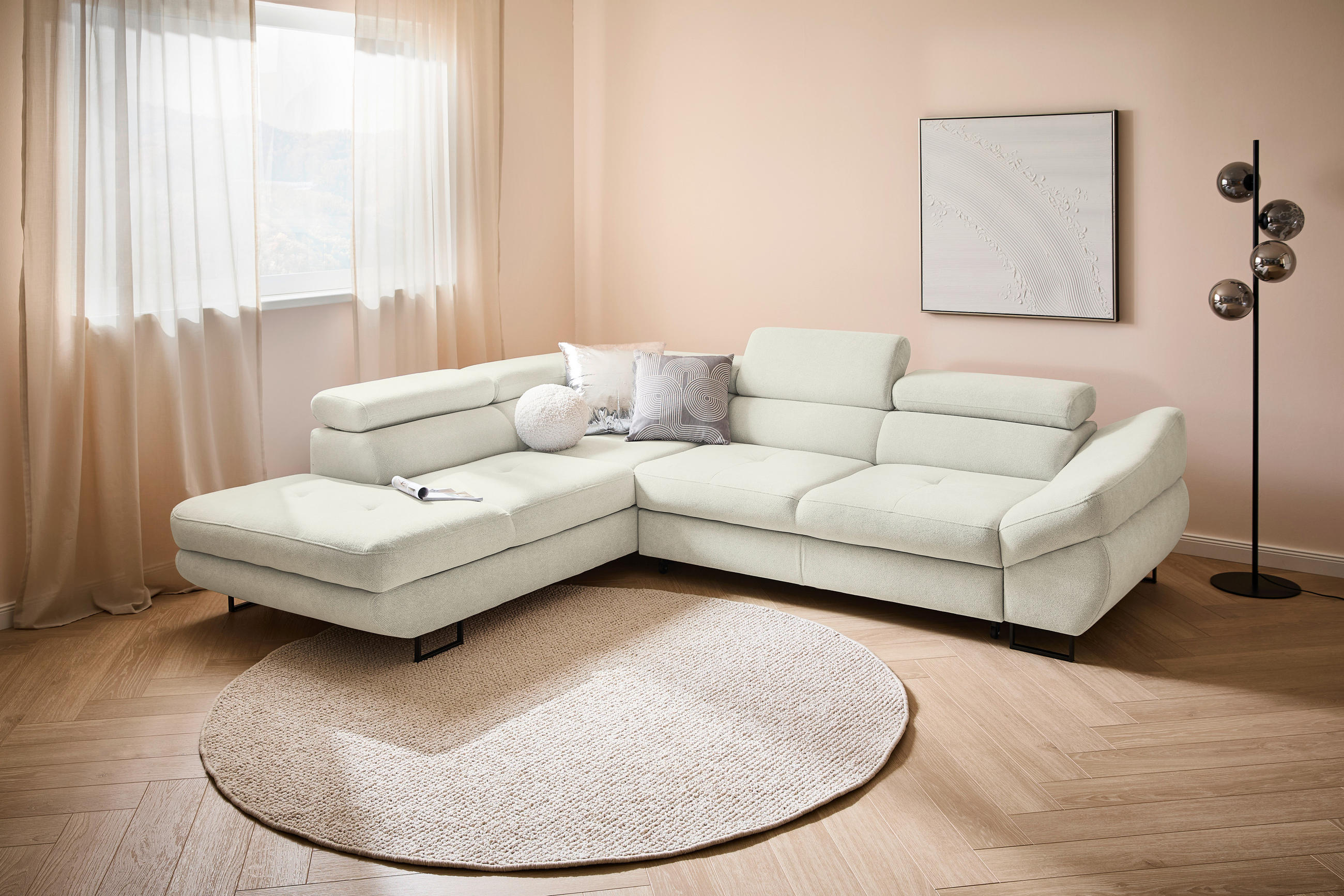 HÖRNSOFFA i vävt tyg beige  - beige/svart, Design, metall/textil (235/280cm) - Hom`in