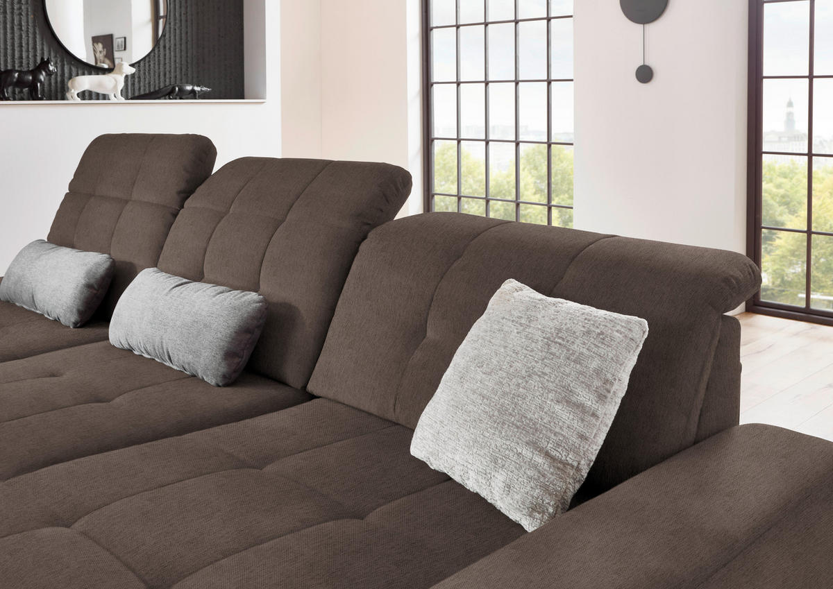 ECKSOFA in Flachgewebe Braun  - Schwarz/Braun, Design, Textil/Metall (309/190cm) - Beldomo Style