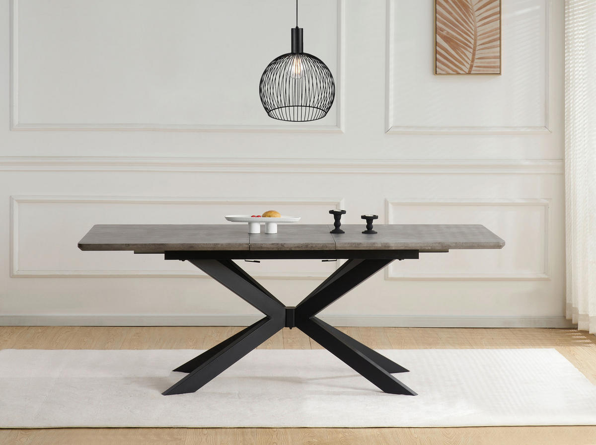 ESSTISCH Grau rechteckig  ausziehbar  - Schwarz/Grau, KONVENTIONELL, Holzwerkstoff/Metall (160-200/76/90cm) - MID.YOU